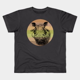 Warthog Close-up on Retro-style Sunset in Africa Colors Kids T-Shirt